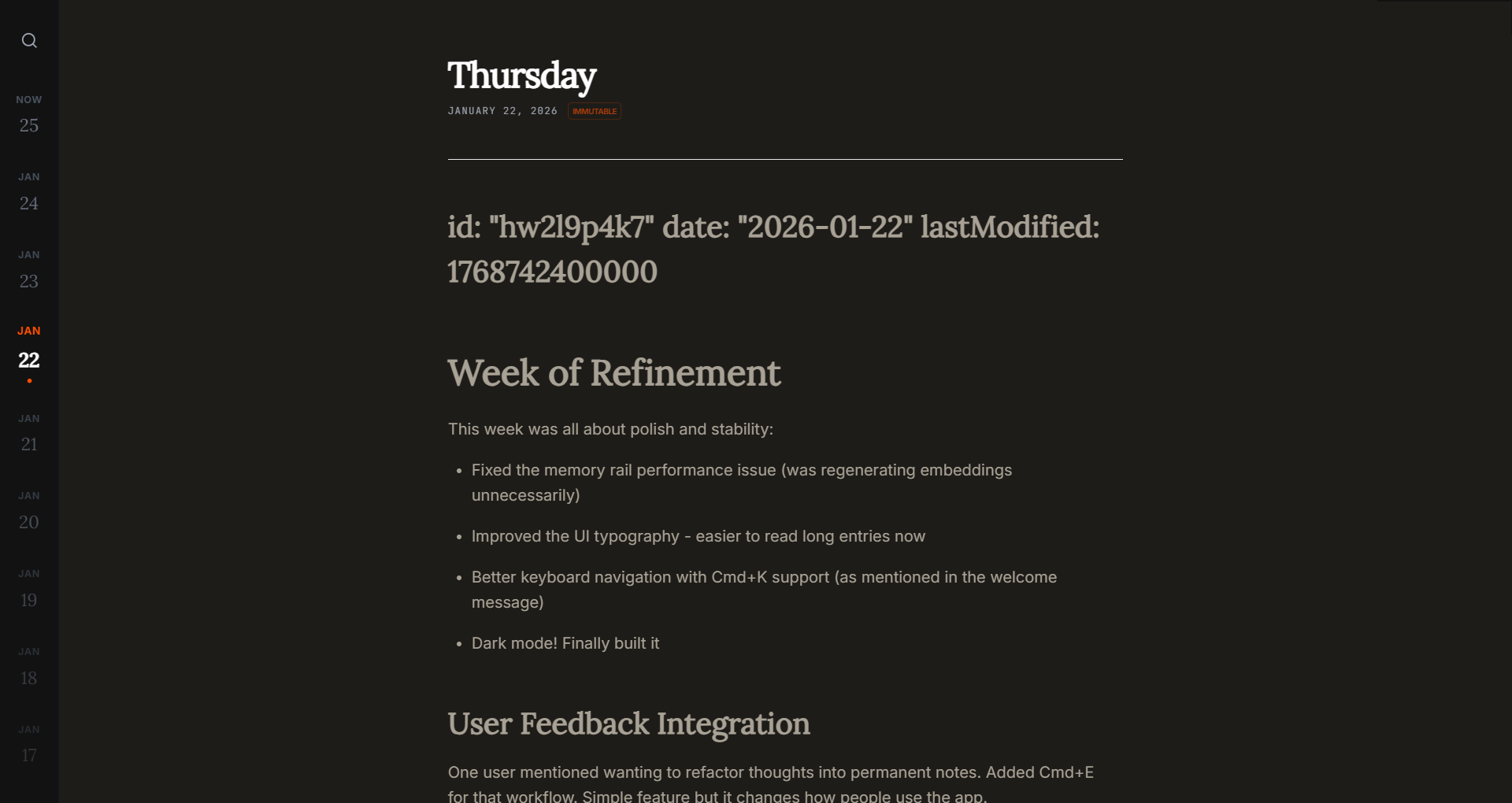 Today App Memory Rail - Surfacing past thoughts as you write